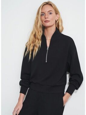 Varley DoubleSoft Davidson Quarter Zip Pullover Sweatshirt Black Women's XS / S